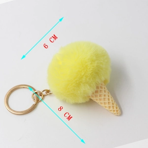 Detail view of plush ice cream keychain showing 6cm ball diameter and 8cm total length