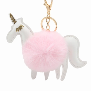 Creative Unicorn Faux Fur Ball Keychain Cute Plush Pony Bag Charm Pendant For Women Girls Backpack Accessory Gold Glitter Details