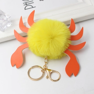 Portachiavi creativo a forma di granchio giallo con zampe arancioni e gancio a moschettone