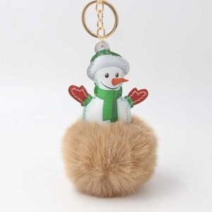 Weihnachts-Schneemann Plüsch-Pompon-Schlüsselanhänger mit grünem Hut und Goldring