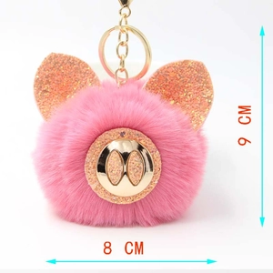 Porte-clés cochon en peluche rose avec oreilles à paillettes, taille 9x8cm