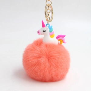 Portachiavi A Sfera In Peluche Unicorno Pompon In Pelliccia Sintetica Ciondolo Per Borsa Con Pendente Unicorno Cartone Animato
