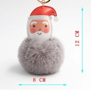 Detailed size view of Santa Claus plush pompom keychain with 12cm height and 8cm width
