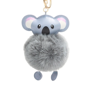Cute Cartoon Koala Pom Pom Keychain Faux Fur Plush Ball Bag Pendant For Women Girls Kawaii Animal Soft Key Ring Decoration
