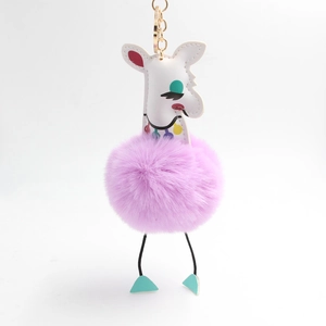 Mignon Porte-clés Pompon Alpaga Girafe en Fausse Fourrure pour Femme Fille Animal de Dessin Animé Cuir PU Pendentif de Sac