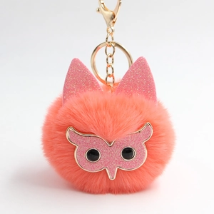 Porte-Clés Pompon en Peluche Hibou Mignon Avec Masque à Paillettes Oreilles de Chat Charme de Sac en Fausse Fourrure pour Femme Fille
