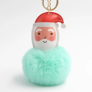Christmas Santa Claus plush keychain with mint green pompom and gold metal ring