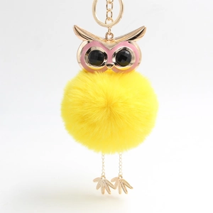 Cute Faux Fur Owl Pompom Keychain Alloy Rhinestone Embellished Bag Pendant For Women Girls Animal Car Key Ring Accessory