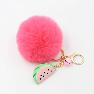 Porte-clés Mignon en Peluche Fausse Fourrure Avec Pendentif Pastèque Et Cloche Pendentif de Sac de Fruits Pour Femmes Filles