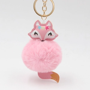Mignon Porte-clés en Peluche Renard Boule de Fausse Fourrure Pour Sac de Femme Pendentif Avec Décor d'Étoile en Cuir PU