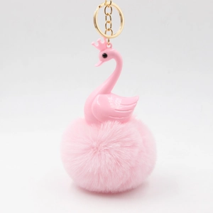 Cute Crown Swan Faux Fur Pom-pom Keychain Polyester Resin Bag Car Charm Accessory For Women Girls Decorative Gift