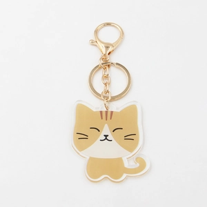 Cute ginger cat acrylic keychain with gold lobster clasp and round ring pendant