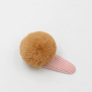 Pince à cheveux avec pompon marron et tissu en velours côtelé rose pour femmes