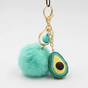Avocado Plush Ball Keychain With Cartoon PVC Fruit Pendant Cute Furry Pom Pom Bag Charm For Women Girls Gift Ornament
