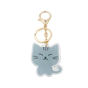 Minimalist grey cat acrylic keychain with gold lobster clasp for bags and cars