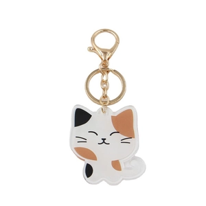Cute calico cat acrylic keychain with gold lobster clasp for bags or car keys