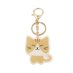 Cute orange striped cat acrylic keychain with golden clasp and polished metal ring