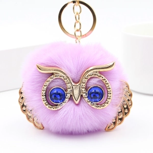 Süße Eule Kunstpelz Ball Schlüsselanhänger Strass Legierung Tier Tasche Anhänger Für Damen Mädchen Geschenk Dekorative Auto Schlüsselring