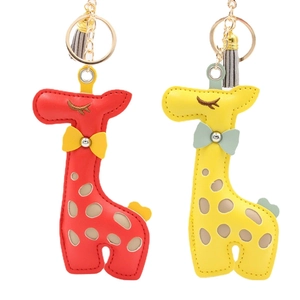 Cartoon Giraffe PU Leather Keychain Pendant Creative Tassel Deer Bag Accessory Car Hanging Charm For Women Fashion Gift