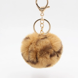 Leopard Print Pom Pom Keychain Faux Fur Plush Ball Bag Charm For Women Creative Car Phone Hanging Accessory Jewelry