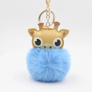 Cartoon Giraffe Kunstpelz Bommel Schlüsselanhänger mit goldenem Karabiner für Taschen