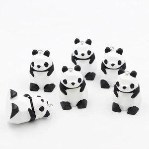 Cute geometric resin panda keychain pendant with modern black and white faceted design