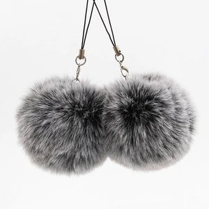 Fuffy faux fur pompom keychain with silver metal clasp and lanyard for bag accessory