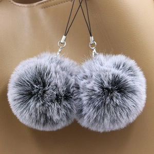 Women Double Plush Pom Pom Keychain Polyester Faux Fur Ball Bag Charm Fashion Two-tone Key Ring Pendant Decoration Accessory