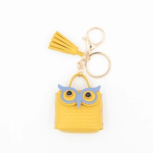 Cartoon owl mini coin purse keychain with yellow tassel and golden lobster clasp