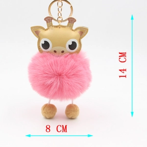 Detail showing 14cm height and 8cm width of the cartoon plush deer keychain charm