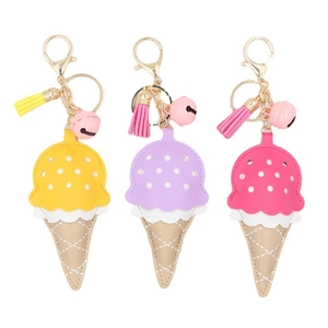 Porte-clés Mignon en Cuir PU Cône de Glace Avec Gland et Clochette Charme Suspendu Pour Sacs à Main Femmes Accessoires de Clés