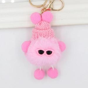 Porte-clés elfe rose en peluche avec bonnet tricoté et lunettes pour sacs à main