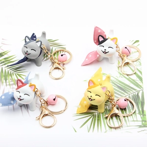 Cute Cartoon Cat Keychain Resin Animal Bag Charm With Pink Bell Polka Dot Bowknot Backpack Accessory For Women Girls Gift