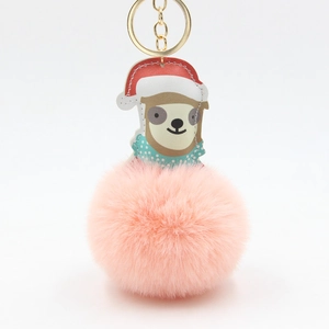 Weihnachten Faultier Plüsch Pelzball Schlüsselanhänger Cartoon Tier Weihnachtsmann Hut Tasche Anhänger Festliche Auto Hängende Dekoration