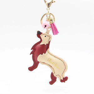 Cute Cartoon Golden Retriever Dog PU Leather Keychain Pendant With Tassel Bell Metal Ring Bag Hanging Accessory For Women