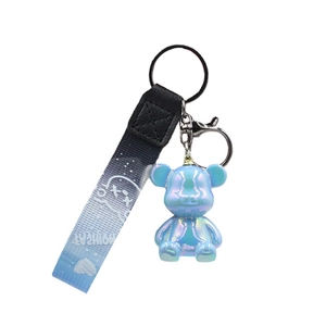 Electroplated Pearlescent Bear Keychain Cartoon Resin Animal Pendant With Fashion Letter Ribbon For Bag Decor Accessories