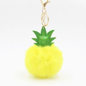 Kreativer Ananas Form Plüsch Pompon Schlüsselanhänger Mit Kunstleder Blättern Cartoon Frucht Tasche Anhänger Damen Geschenk