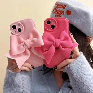 Pink fabric bow phone cases for iPhone with large handmade 3D ribbon textures