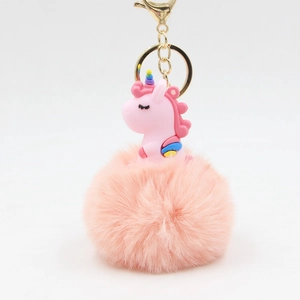 Mignon Porte-clés Licorne en Peluche Pompon Silicone Souple Cheval Balle en Fausse Fourrure Pendentif de Sac Anneau de Clé Cadeau