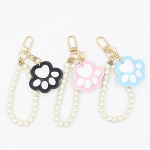 Mignon Porte-clés en Cuir PU Patte de Chat Cœur Nœud Avec Bracelet en Künstliche Perles d'Imitation Bijou de Sac Mode pour Femmes