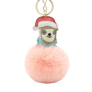 Weihnachts-Faultier-Plüsch-Schlüsselanhänger mit rosa Bommel und goldenem Metallring