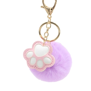 Süßer Katzenpfoten-Pompon-Schlüsselanhänger Für Damen Kunstfell Flauschiger Schlüsselring PU-Leder Anhänger Tasche Ornament