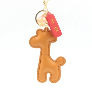 Porte-clés Girafe en Similicuir Avec Boule de Fourrure Pendentif de Sac Animal Mignon Breloque Bénédiction pour Femmes Bijoux