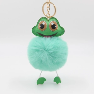 Simpatico portachiavi a pompon rana verde con anello dorato per borse e chiavi