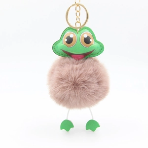 Simpatico portachiavi a pompon rana verde con anello dorato per borse e chiavi
