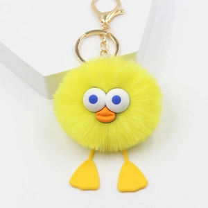 Mignon Dessin Animé Petit Caneton Jaune Peluche Boucle Porte-clés Fausse Fourrure Animal Pendentif Pour Sac Ornement Voiture Porte-clés Femmes Enfants Cadeau Accessoire