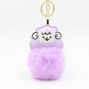 Cartoon Schaf Plüschball Schlüsselanhänger PU Leder Tier Pom Pom Tasche Charme Zinklegierung Schlüsselring Für Damen Mädchen Rucksack Dekor