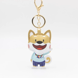 Cute Cartoon Shiba Inu Dog PU Leather Keychain Creative Animal Bag Charm Pendant With Gold Metal Lobster Clasp Key Ring
