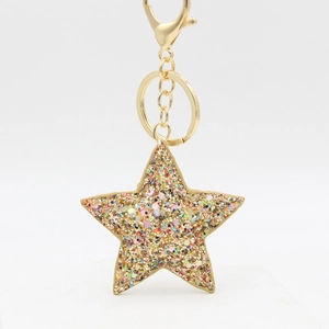 Porte-clés Mignon en Cuir PU Forme Étoile Coeur Avec Paillettes Brillantes Fermoir Mousqueton Doré Pendentif de Sac Accessoires de Porte-clés de Voiture