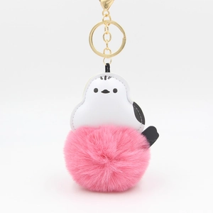 Cute Bird Plush Pom-pom Keychain PU Leather Long-tailed Tit Bag Pendant Car Hanging Ornament Gold Metal Lobster Clasp Accessory